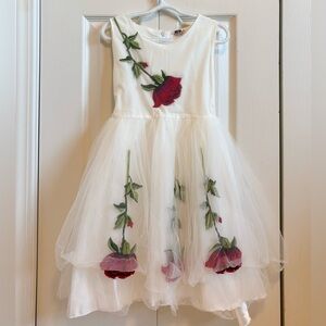 Charming Floral Kids Dress in White and Red